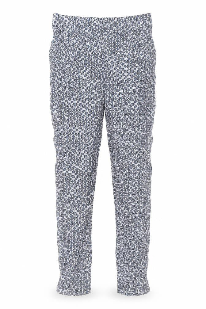 Marks and Spencer Womens Blue Geometric Viscose Trousers Size 8 L28 in Regular