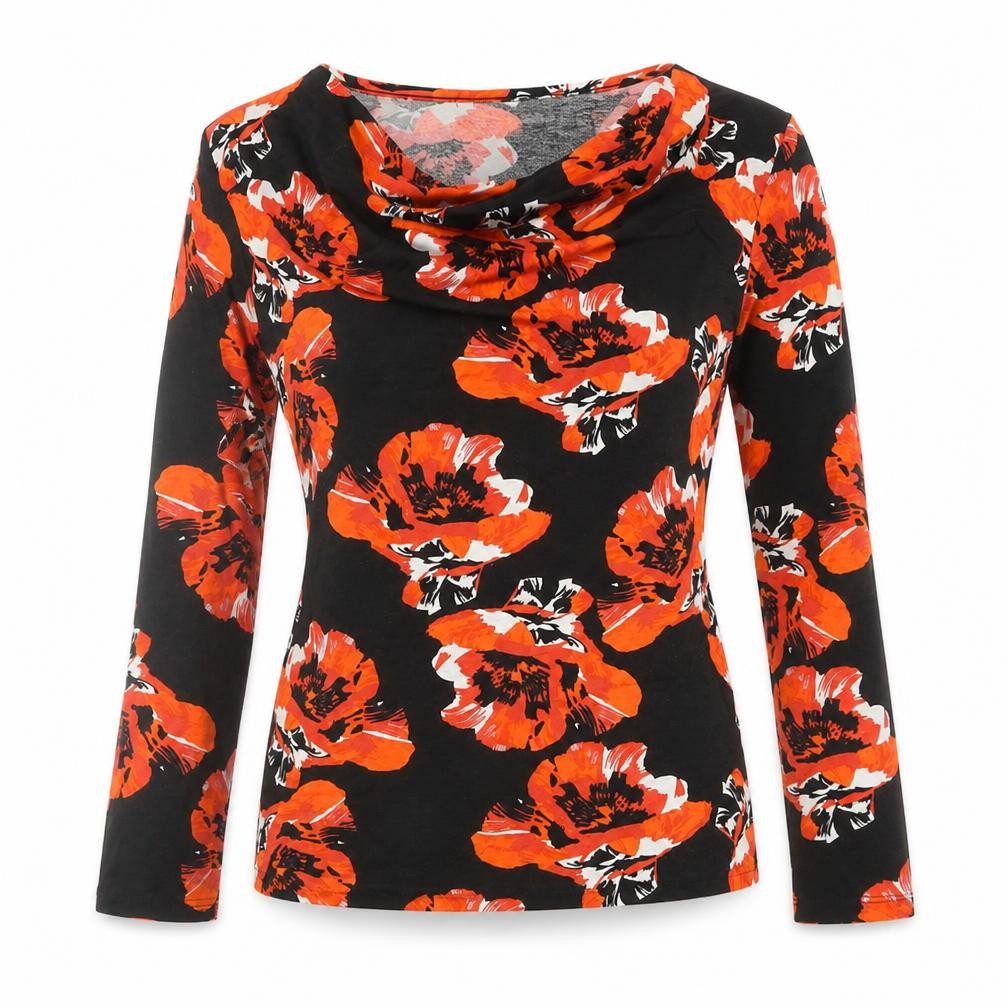 Debenhams Womens Black Floral Viscose Basic T-Shirt Size 12 Cowl Neck