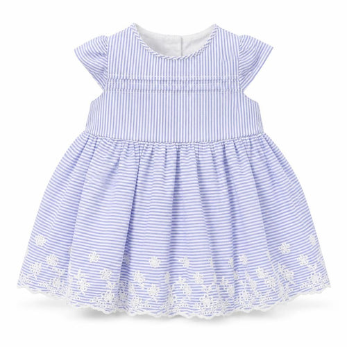 Early Days Girls Blue Striped Cotton Fit & Flare Size 9-12 Months Scoop Neck Button