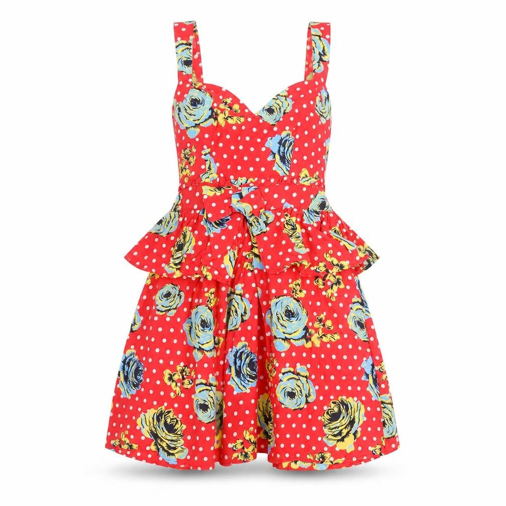 NEXT Womens Red Polka Dot Viscose Skater Dress Size 6 V-Neck Pullover - Floral