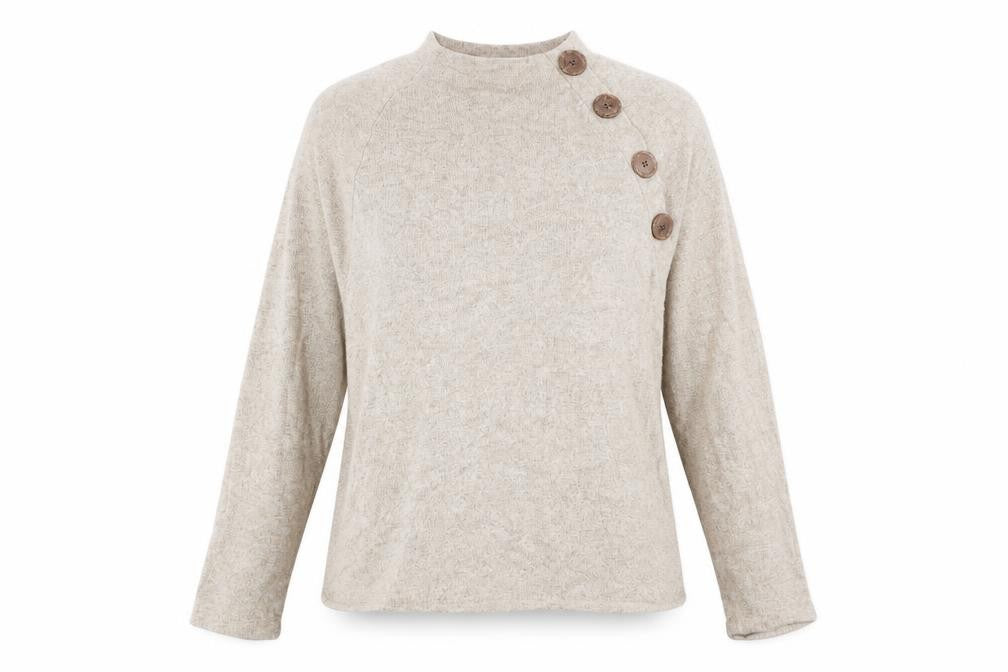 Front view of H&M women’s beige round neck viscose jumper, size S