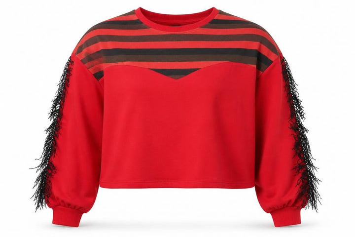 Oh My Days Womens Red Striped Polyester Pullover Sweatshirt Size 14 Pullover