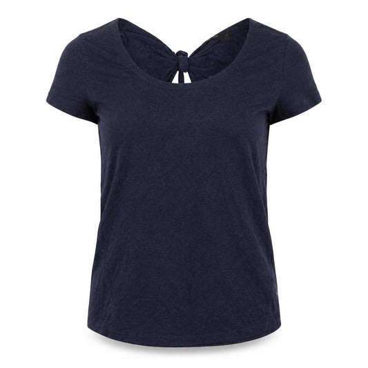 Front view of F&F women’s blue viscose basic t-shirt, size UK 10, round neck