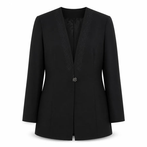 Fashion Extra Womens Black Polyester Jacket Blazer Size 14 - Embroidered, Shoulder Pads