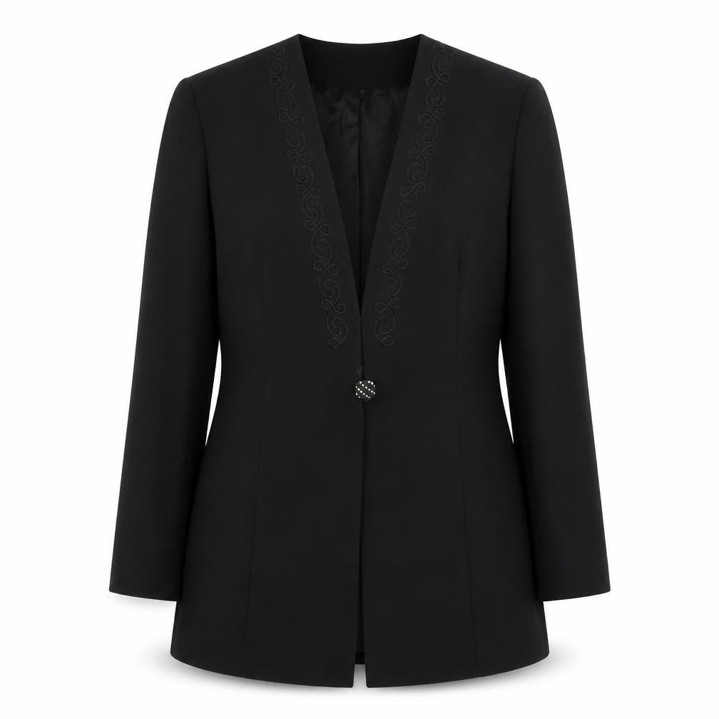 Fashion Extra Womens Black Polyester Jacket Blazer Size 14 - Embroidered, Shoulder Pads
