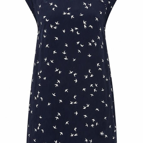 Debenhams Womens Blue Geometric Viscose T-Shirt Dress Size 10 Scoop Neck Zip - Bird Print