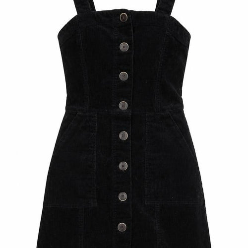 Denim & Co. Womens Black Cotton Tank Dress Size 4 Square Neck Button