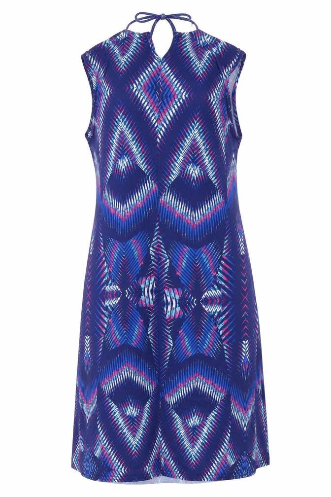 Kaleidoscope Womens Blue Geometric Polyester Tank Dress Size 14 Halter Tie