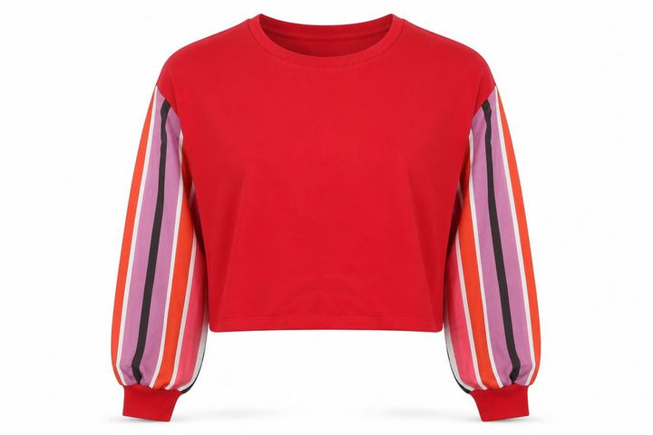 Oh My Days Womens Red Striped Polyester Pullover Sweatshirt Size 12 Pullover - Chiffon Sleeves