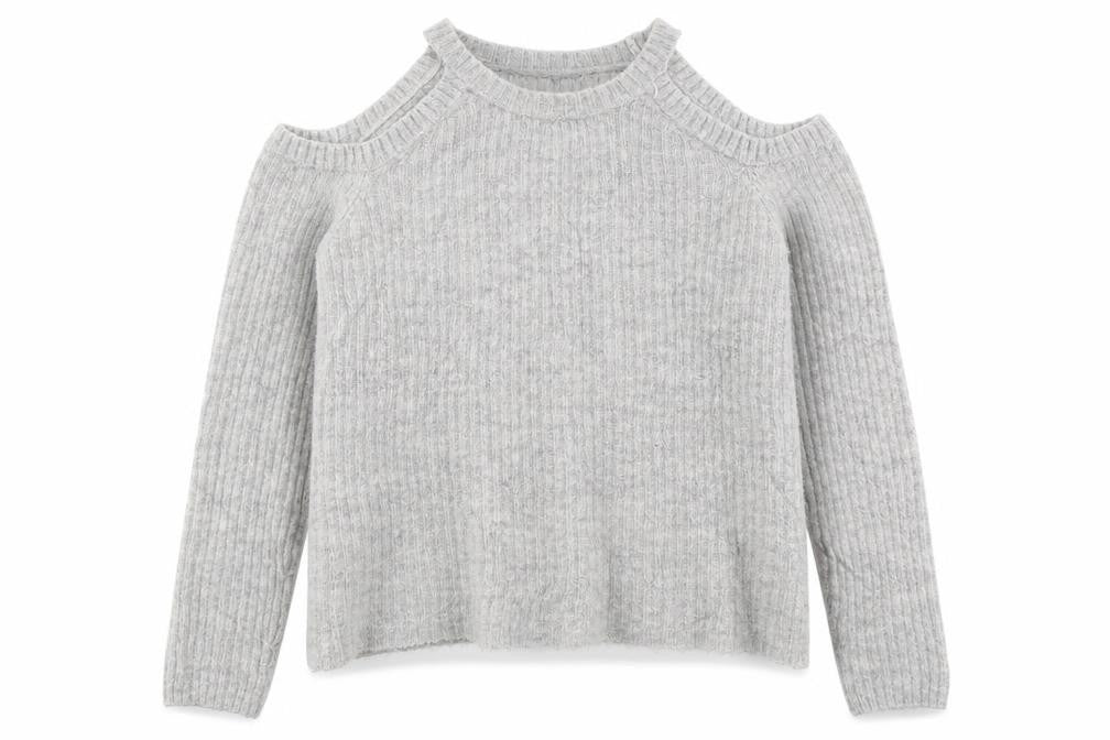New Look Girls Grey Round Neck Acrylic Pullover Jumper Size 10-11 Years Pullover - Cold Shoulder