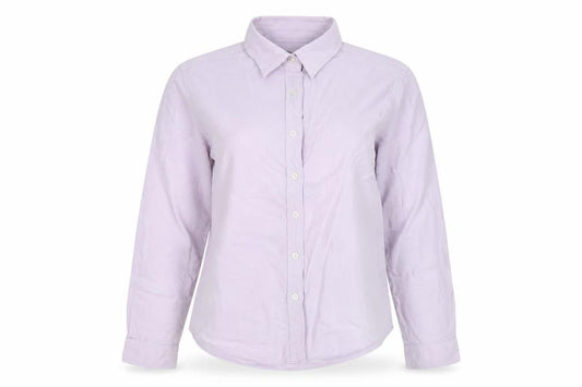 Front view of Hawkshead women’s purple 100% cotton basic button-up, size UK 12, collared