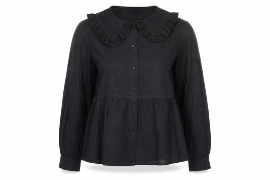 Front view of Primark women’s black cotton basic button-up, size UK 10, collared