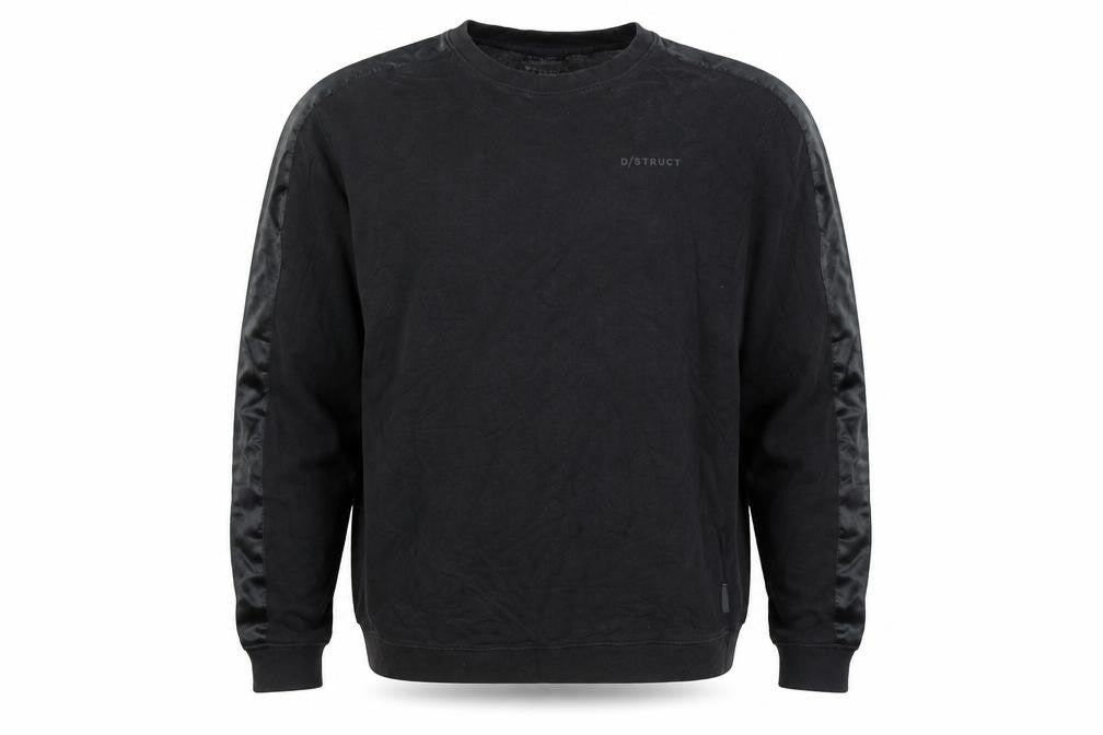 Front view of D/struct men’s black cotton pullover sweatshirt, size XL