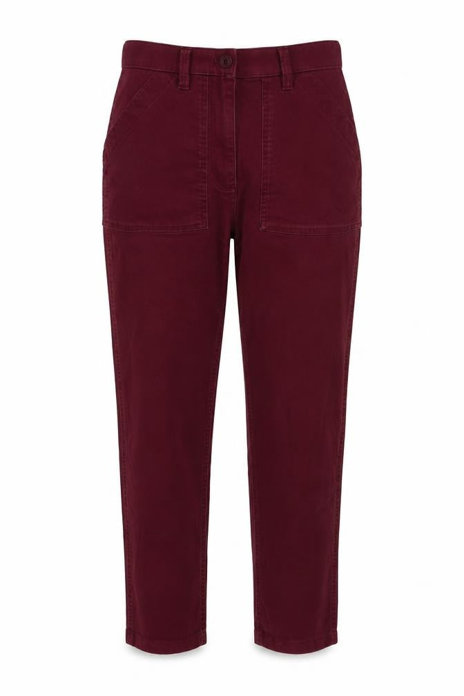 Marks and Spencer Womens Red Cotton Trousers Size 10 L26 in Slim Button