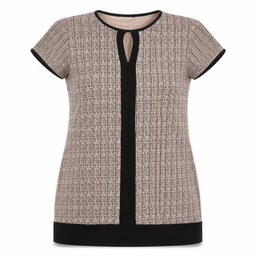 Front view of Mandi women’s pink geometric polyester shift, size UK 14, round neck pullover