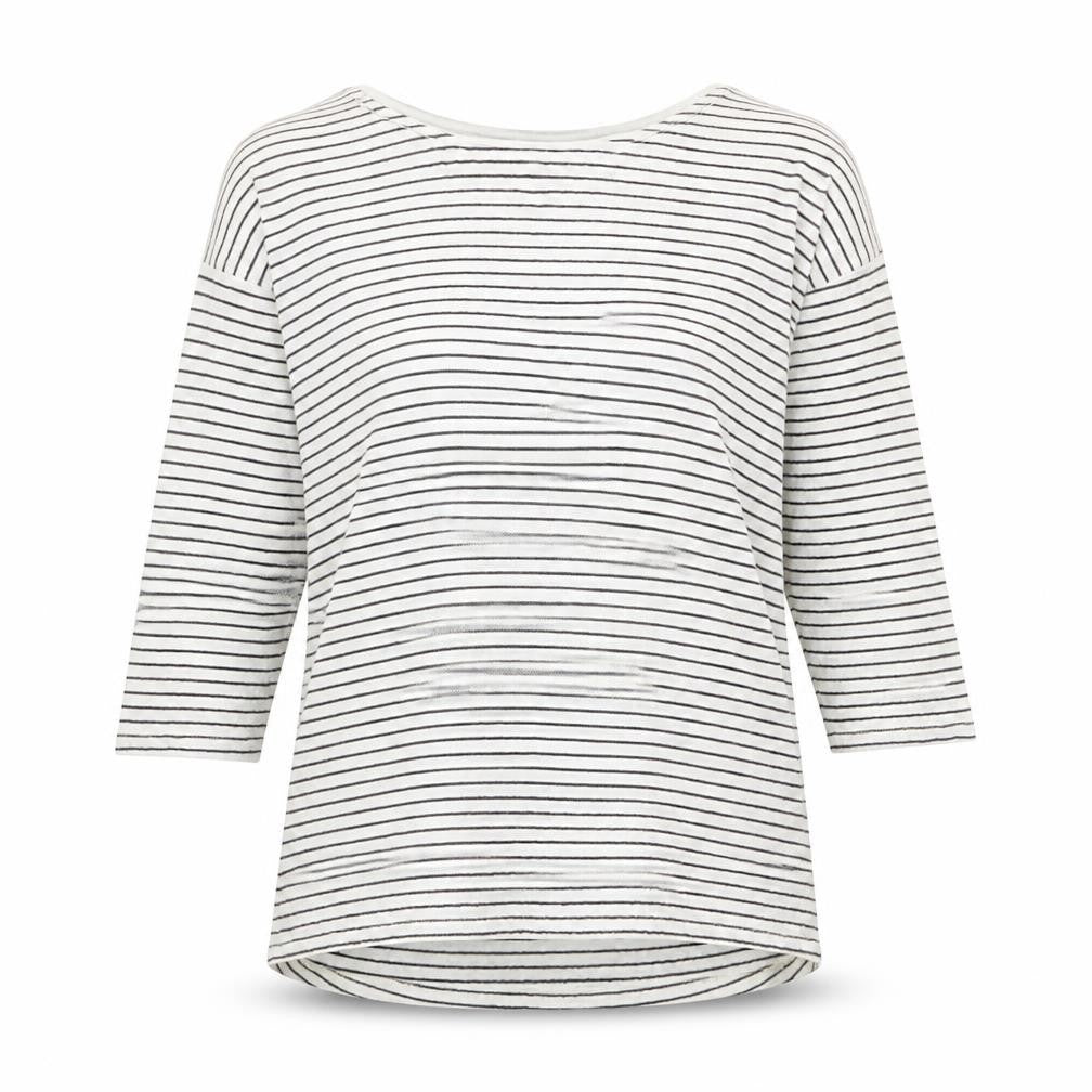 Front view of C women’s white round neck striped viscose jumper, size M