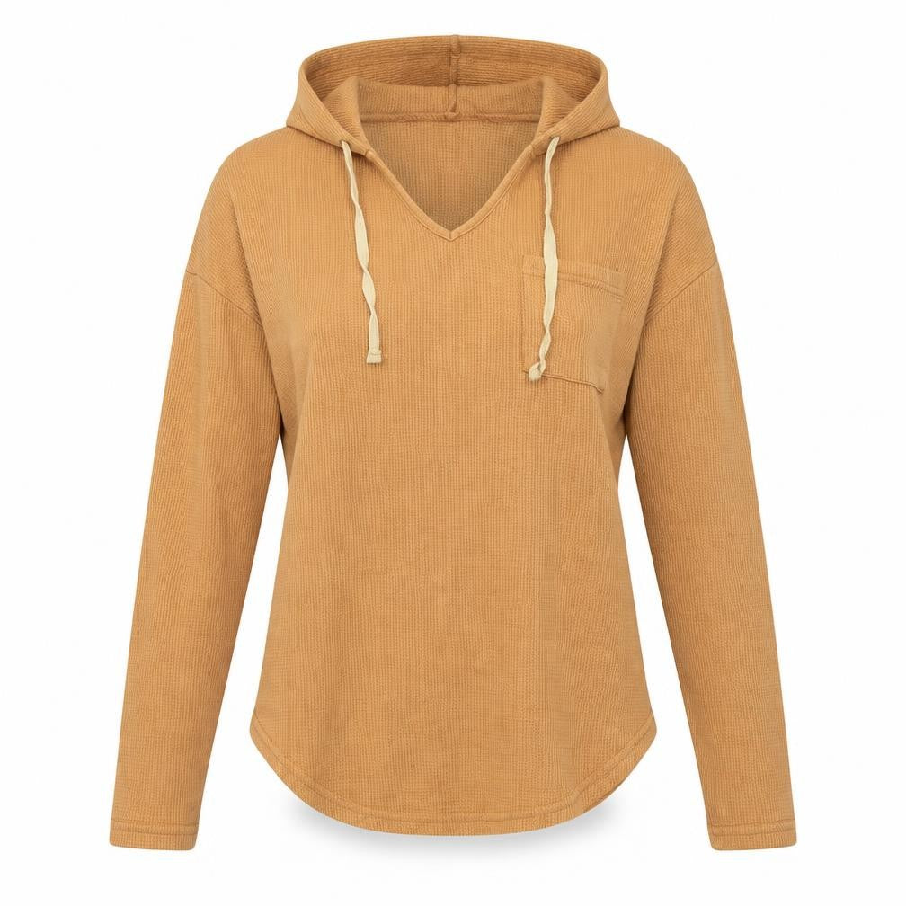 Front view of SHEIN women’s yellow viscose pullover hoodie, size M, pullover