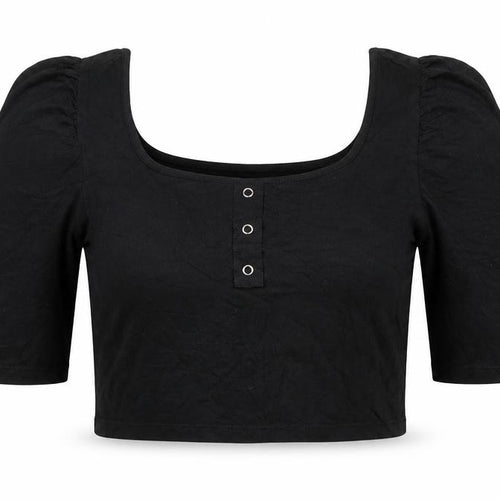 Pieces Womens Black Cotton Cropped T-Shirt Size M Square Neck