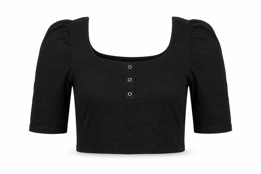 Pieces Womens Black Cotton Cropped T-Shirt Size M Square Neck
