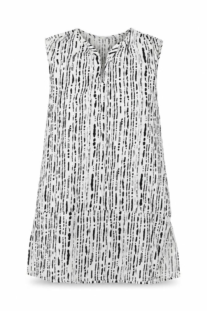 Front view of Primark women’s white geometric viscose tunic blouse, size UK 10, v-neck