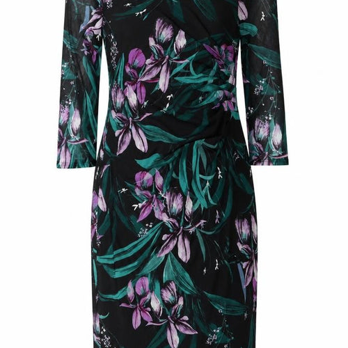 M&Co Womens Black Floral Polyester Pencil Dress Size 8 Scoop Neck Pullover