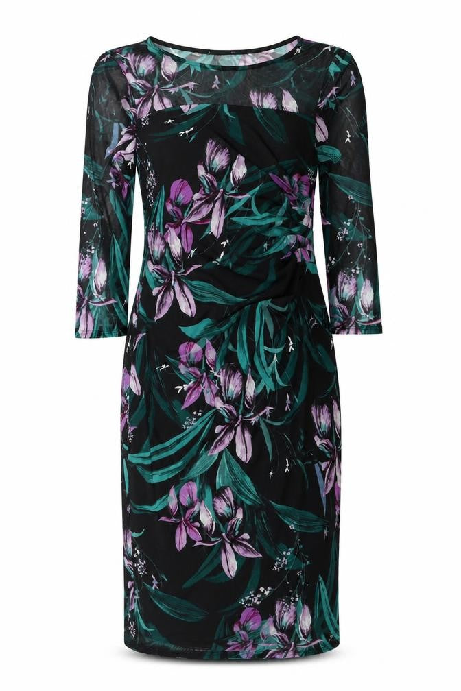 M&Co Womens Black Floral Polyester Pencil Dress Size 8 Scoop Neck Pullover