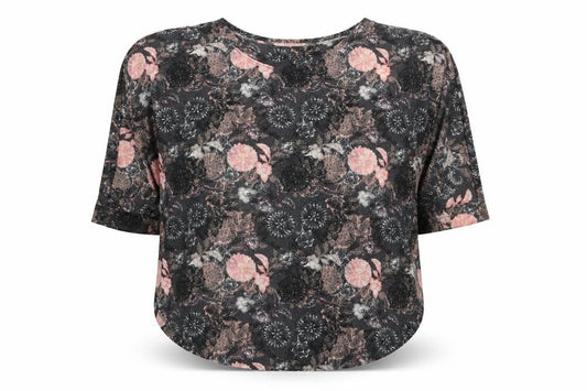 Front view of Next women’s grey floral polyester jersey t-shirt, size UK 14, scoop neck