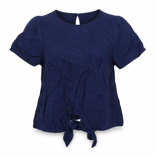Oasis Womens Blue Viscose Basic T-Shirt Size 8 Scoop Neck - Knot detail