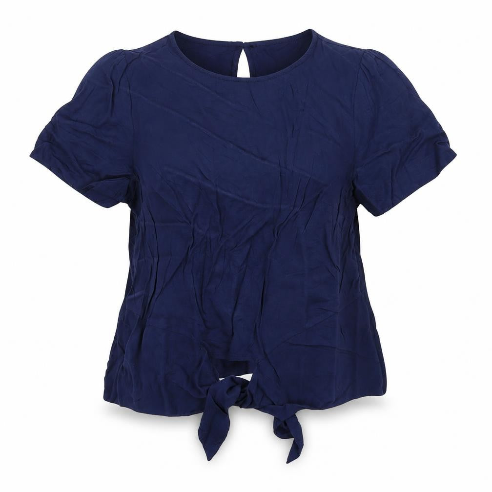 Oasis Womens Blue Viscose Basic T-Shirt Size 8 Scoop Neck - Knot detail