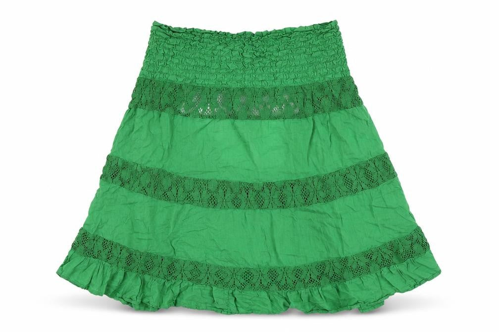 Front view of ASOS women’s green cotton basic blouse, size UK 8, off the shoulder