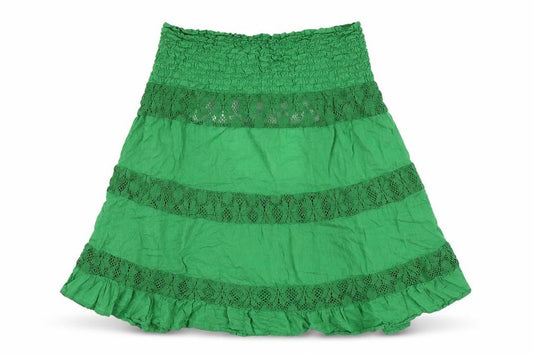 Front view of ASOS women’s green cotton basic blouse, size UK 8, off the shoulder