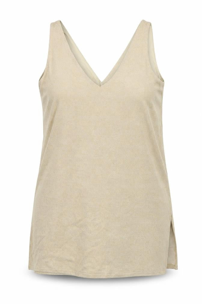 Front view of Marks & Spencer women’s yellow viscose basic tank, size UK 18, v-neck