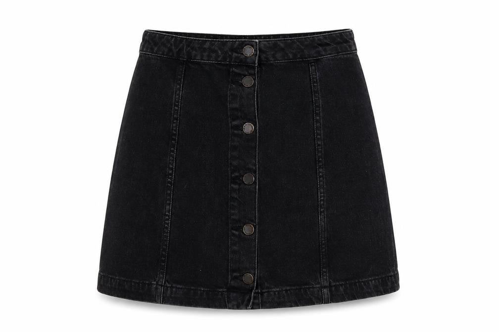 Topshop Womens Grey Cotton A-Line Skirt Size 28 in Button