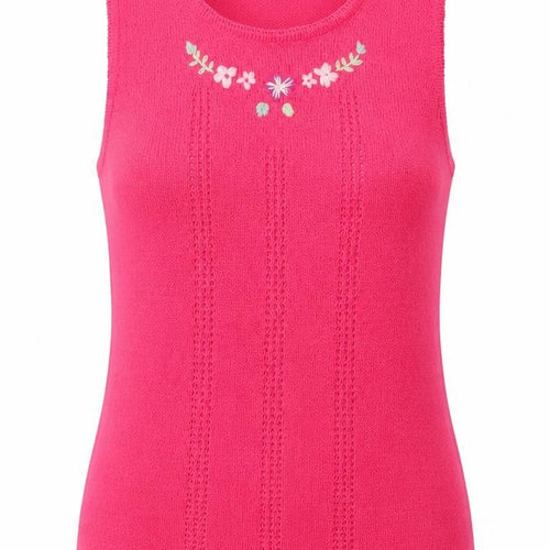 Akal Collection Womens Pink Acrylic Basic Tank Size S Round Neck - Flower Detail