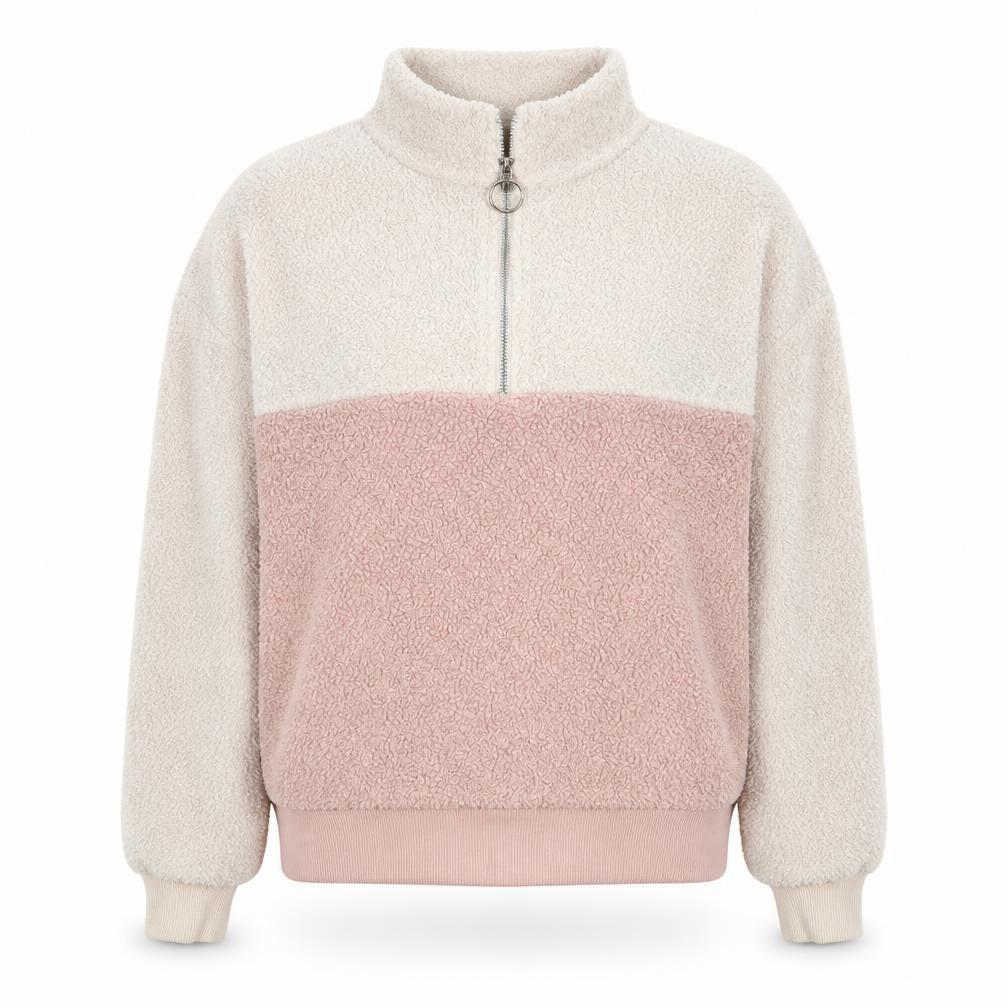 Front view of New Look women’s pink colourblock polyester pullover sweatshirt, size UK 10, zip