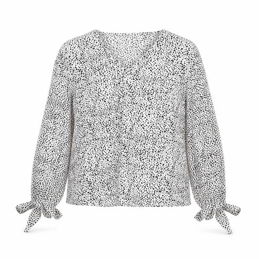 Front view of SHEIN women’s white animal print polyester basic blouse, size M, v-neck