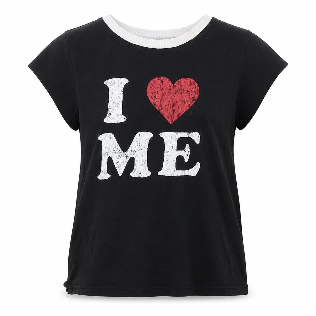 Front view of H&M girls’ black cotton basic t-shirt, size S, round neck pullover