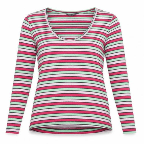 Marks and Spencer Womens Pink Striped Linen Basic T-Shirt Size 6 Scoop Neck