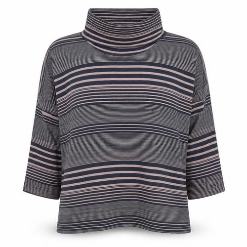 Adini Womens Black Striped Viscose Jersey T-Shirt Size L Roll Neck