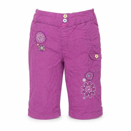 Front view of Tu girls’ purple cotton cargo trousers, size 9-12, months pullover - flowers