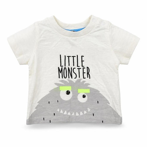 Primark Boys White Cotton Basic T-Shirt Size 6-9 Months Round Neck Snap - Little Monster