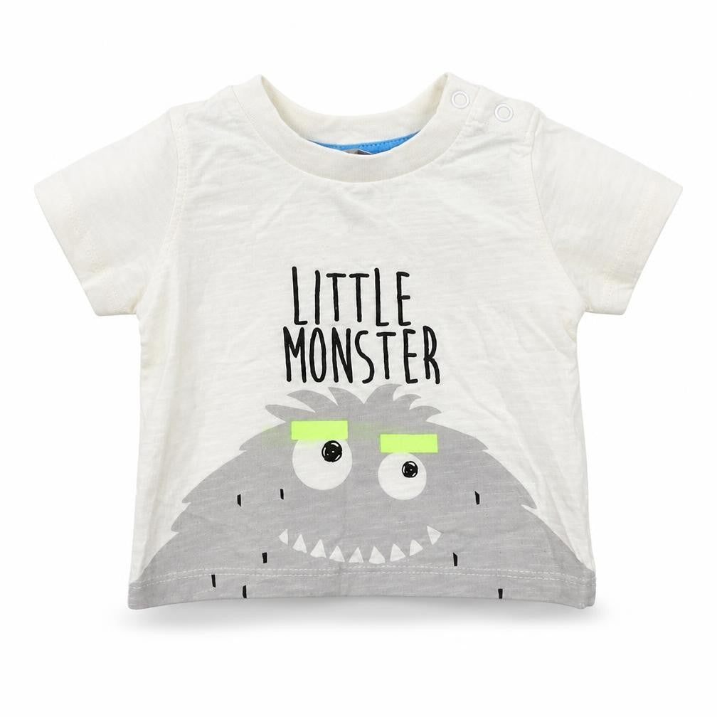 Primark Boys White Cotton Basic T-Shirt Size 6-9 Months Round Neck Snap - Little Monster