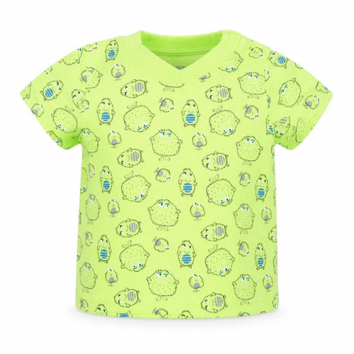 Primark Boys Yellow Geometric Cotton Basic T-Shirt Size 6-9 Months Round Neck Snap - Monsters