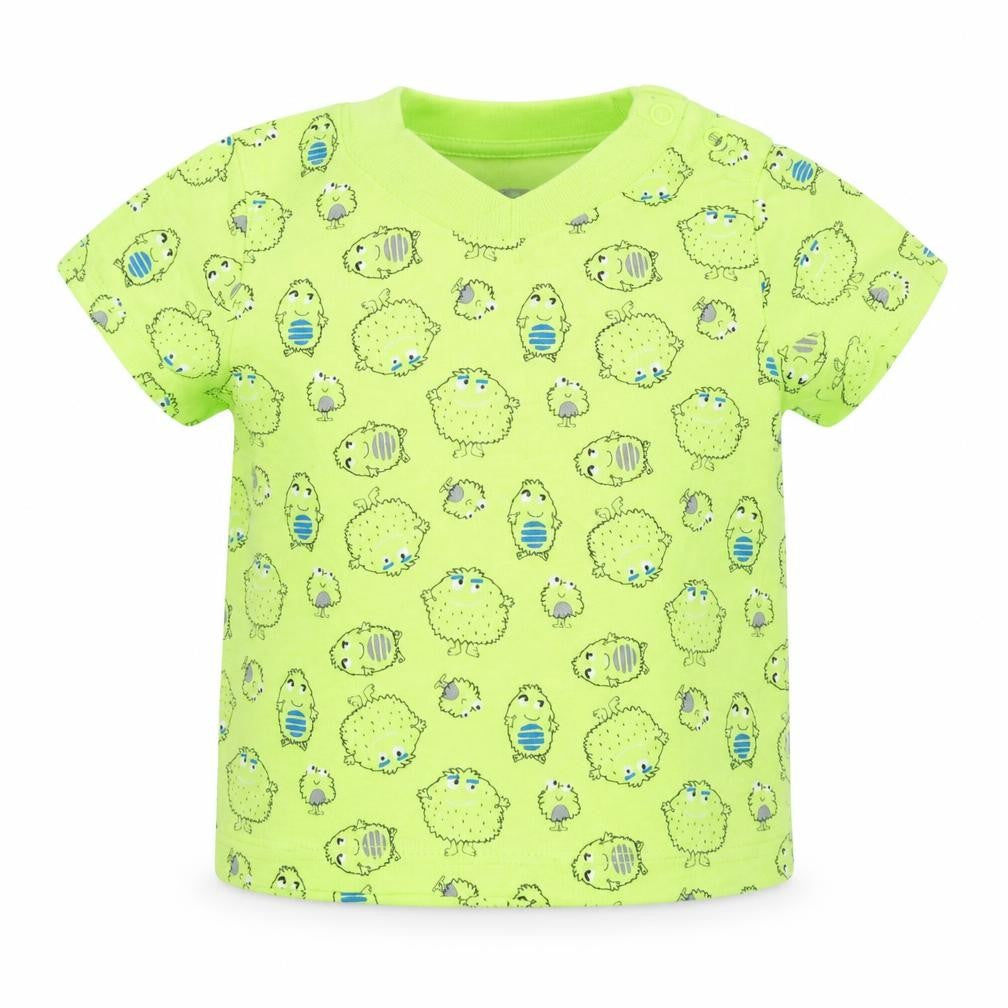 Primark Boys Yellow Geometric Cotton Basic T-Shirt Size 6-9 Months Round Neck Snap - Monsters