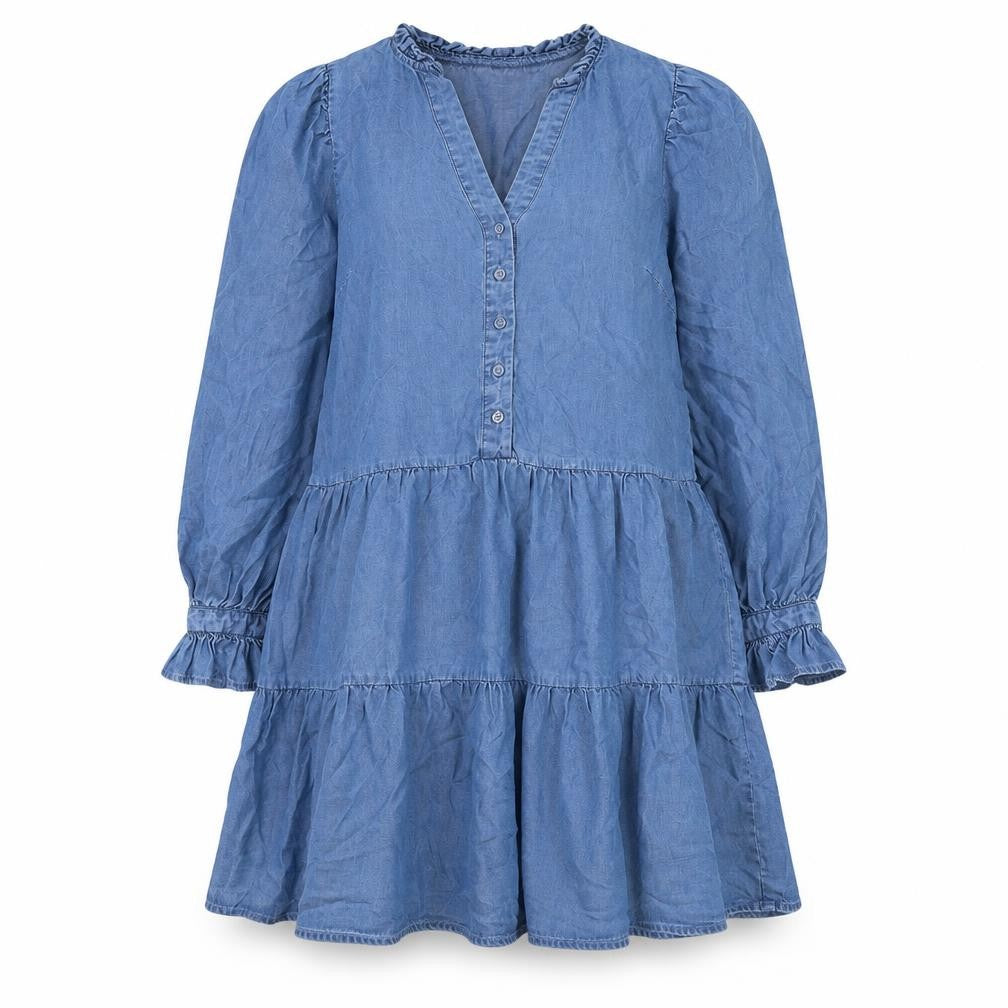 Front view of Love & Roses women’s blue lyocell trapeze & swing, size UK 6, v-neck pullover