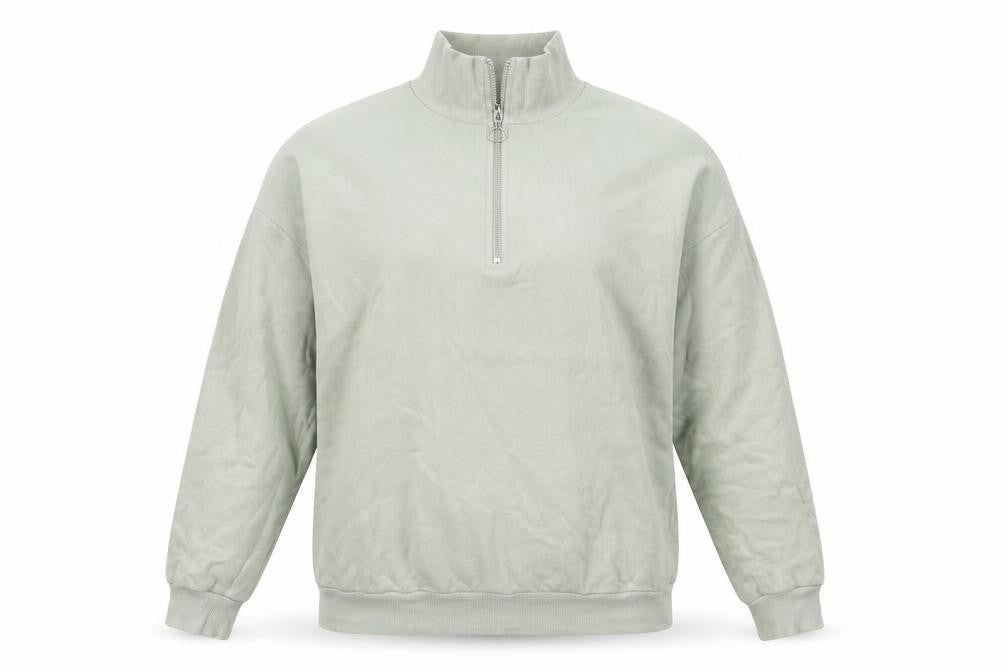 Front view of Marks & Spencer women’s green cotton pullover sweatshirt, size UK 12, zip