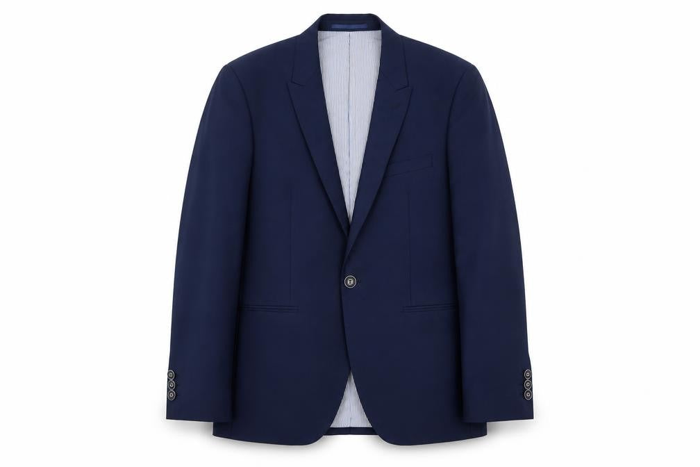 Front view of Remus Uomo Umo men’s blue wool jacket suit jacket, size M