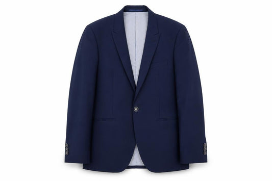 Front view of Remus Uomo Umo men’s blue wool jacket suit jacket, size M