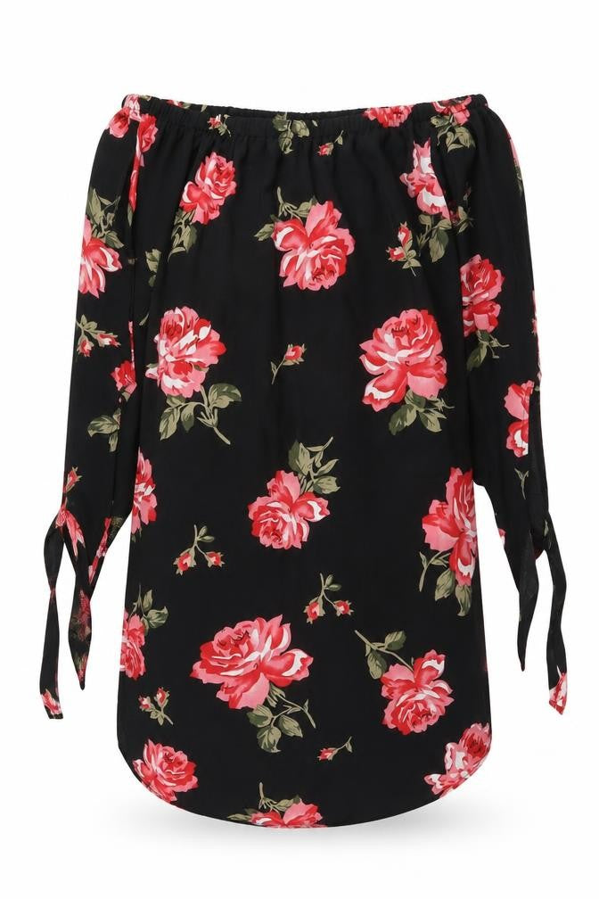 Front view of Cameo Rose women’s black floral polyester tank dress, size UK 8, off the shoulder pullover