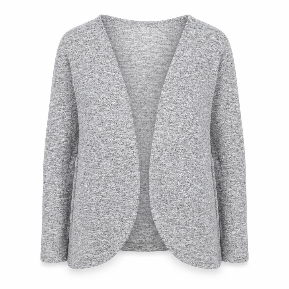 Front view of Young Dimension girls’ grey v-neck polyester cardigan jumper, size 12-13, years pullover
